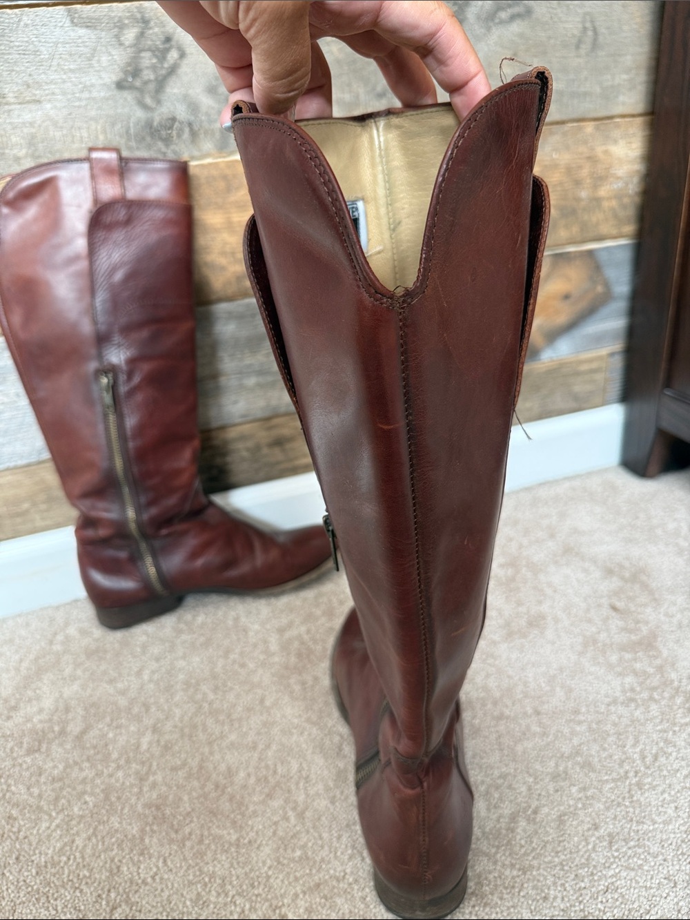 Frye Classic Brown Leather Women's Riding Boots - Picture 4 of 8
